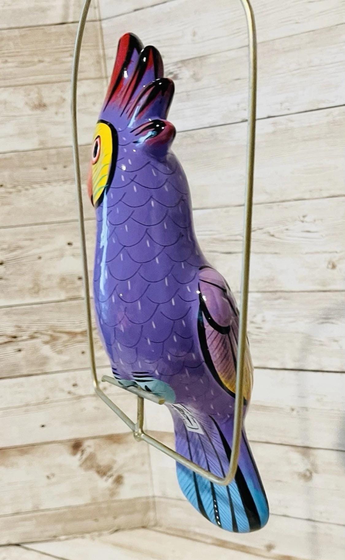 Hanging Exotic Bird in Ring Mexican Pottery Ceramic Pajaro De Cerámica