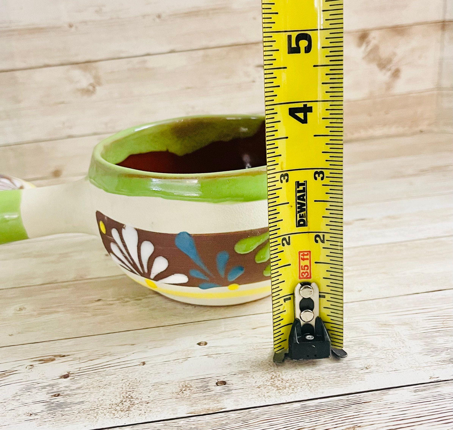 Terra Cotta Mexican Art Pottery Salsa/Sugar Pot with Spoon Azucarera/Salsera Mexicana Engove con Cuchara