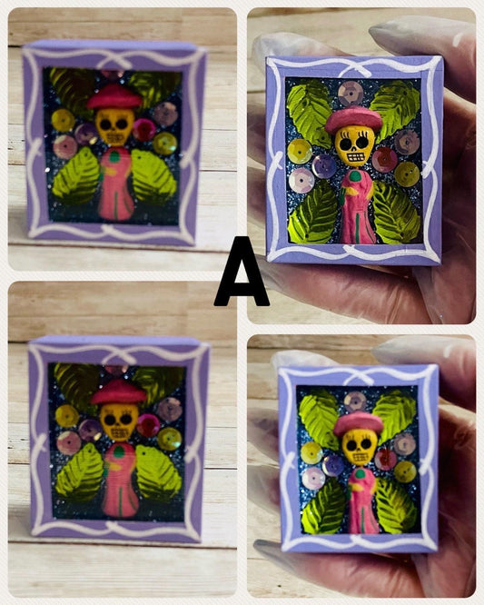 Nicho Mexicano Con Iman de Catrinas Mexicana Mexican Magnet Sugar Skulls Shadow Box Nicho