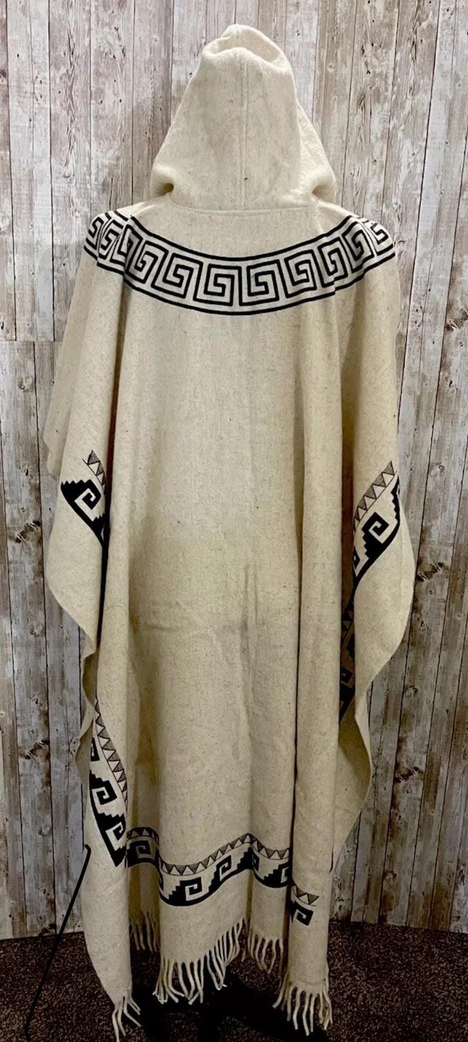 Mexican Aztec Warrior Wool PONCHO with Hoodie Poncho Mexicano De Lana Planchada Azteca Guerrero con Gorro