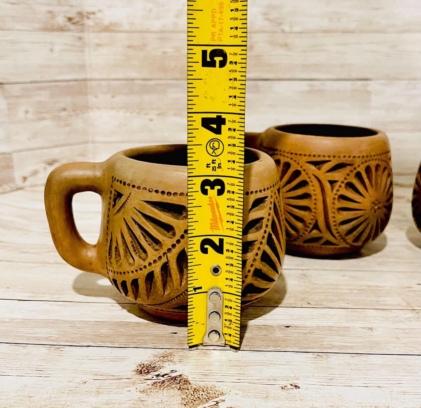 4X Mexican Artesanal Brown Clay Mexican Mugs Cups 4 Tazas Mexicanas Caladas de Barro Cafe de Oaxaca