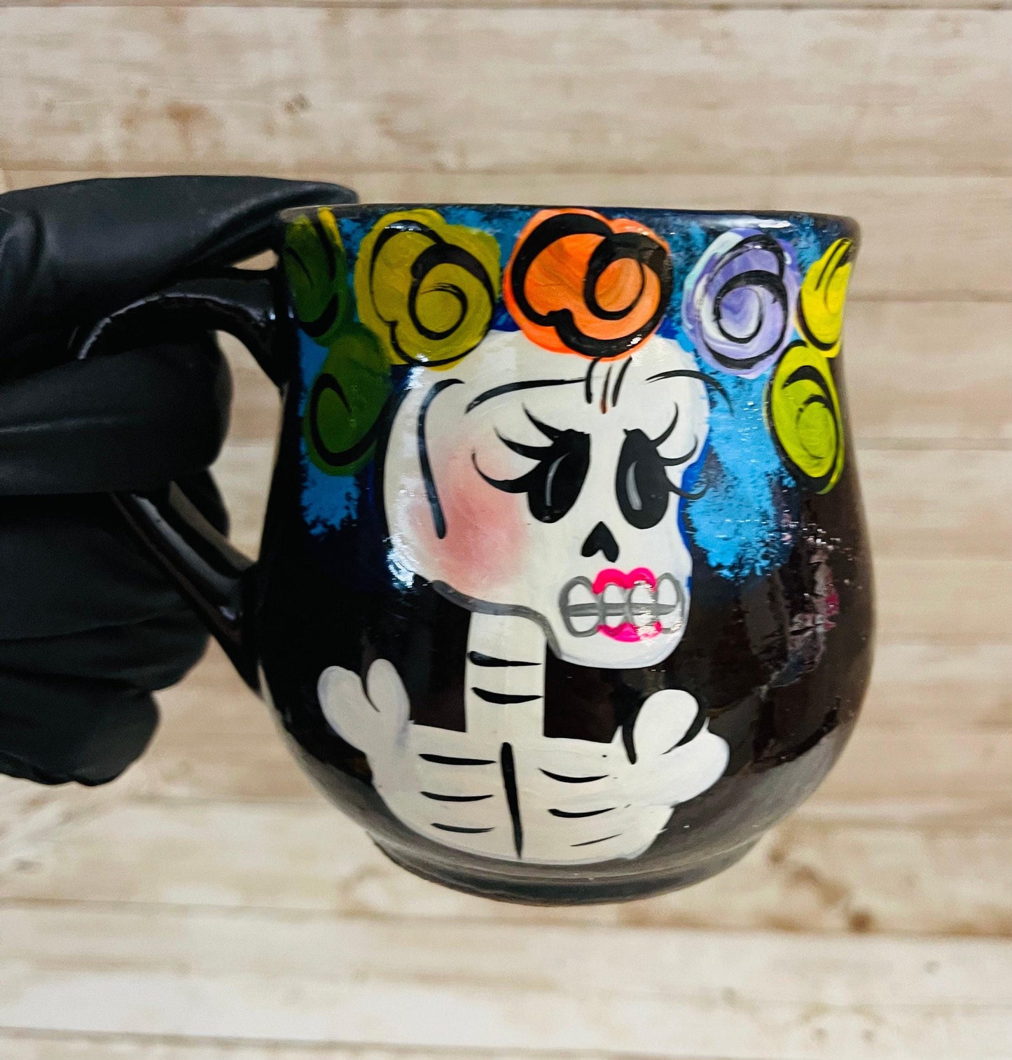 Mexican Sugar Skulls Pottery Cup Taza Mexicana de Catrina