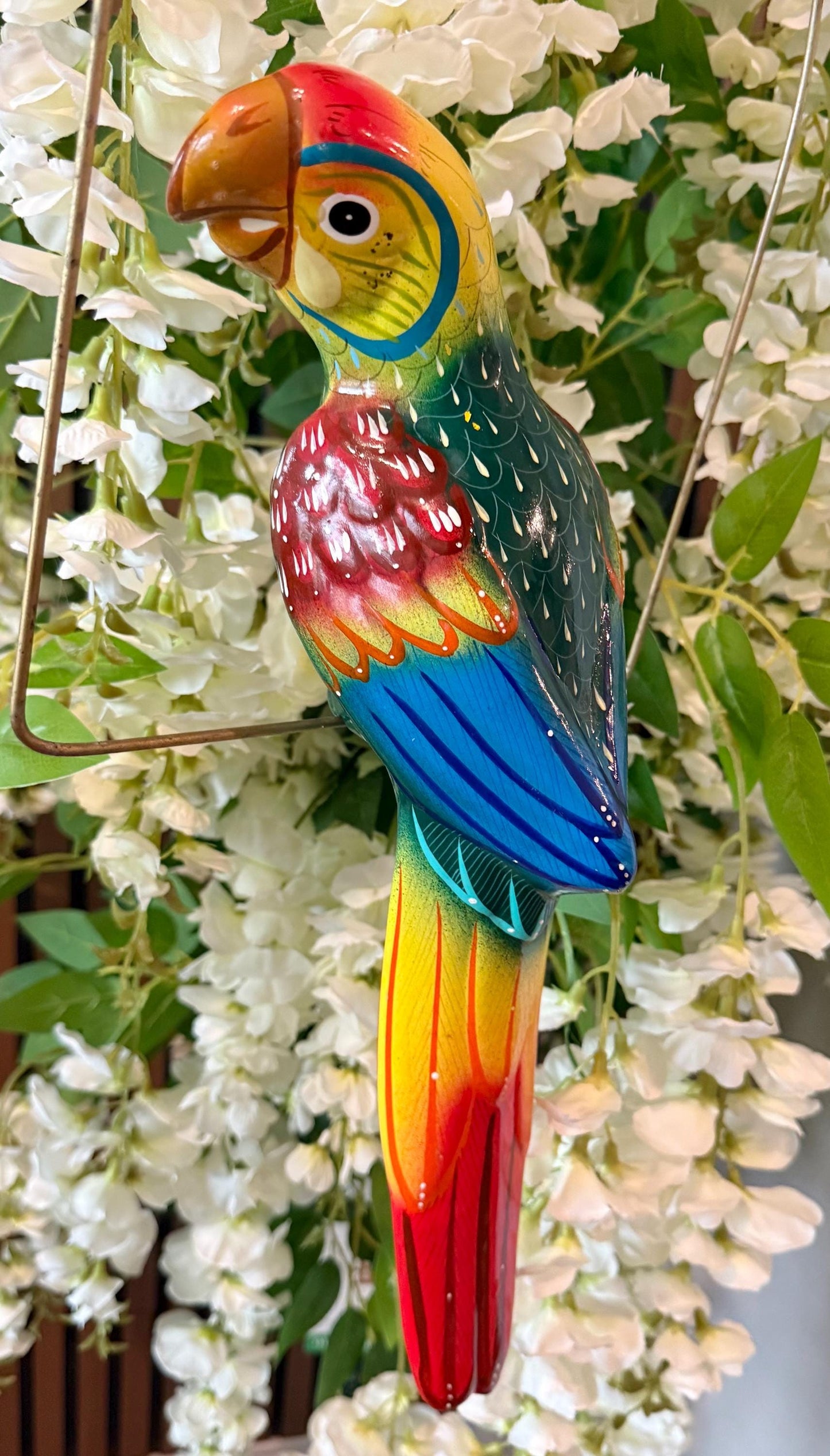 Hanging Exotic Bird in Ring Mexican Pottery Ceramic Pajaro De Cerámica