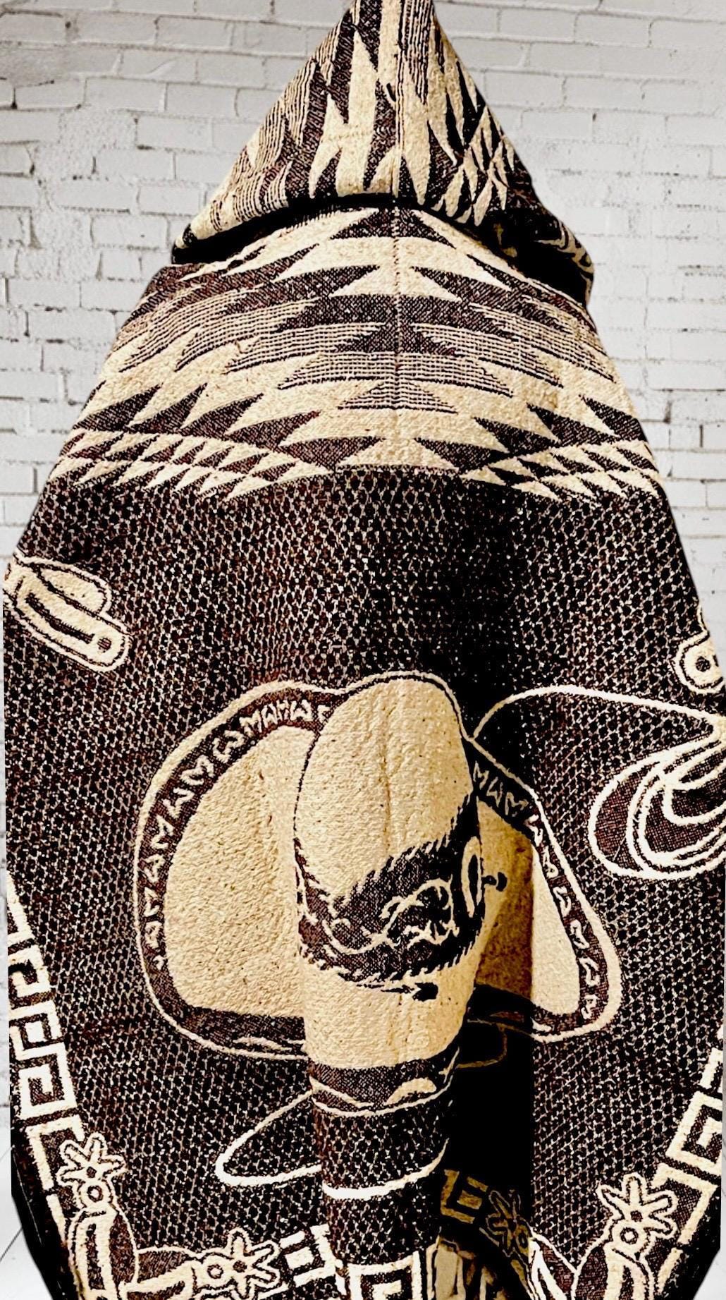 Mexican Poncho Sarape Riding Cowboy in a Horse Poncho Mexicano Sarape Vaquero en Caballo