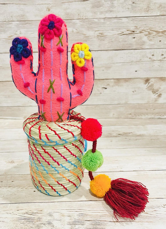 Joyero Artesanal Mexicano de Pompom Cacti Mexican Artesanal Cacti Jewelry Box