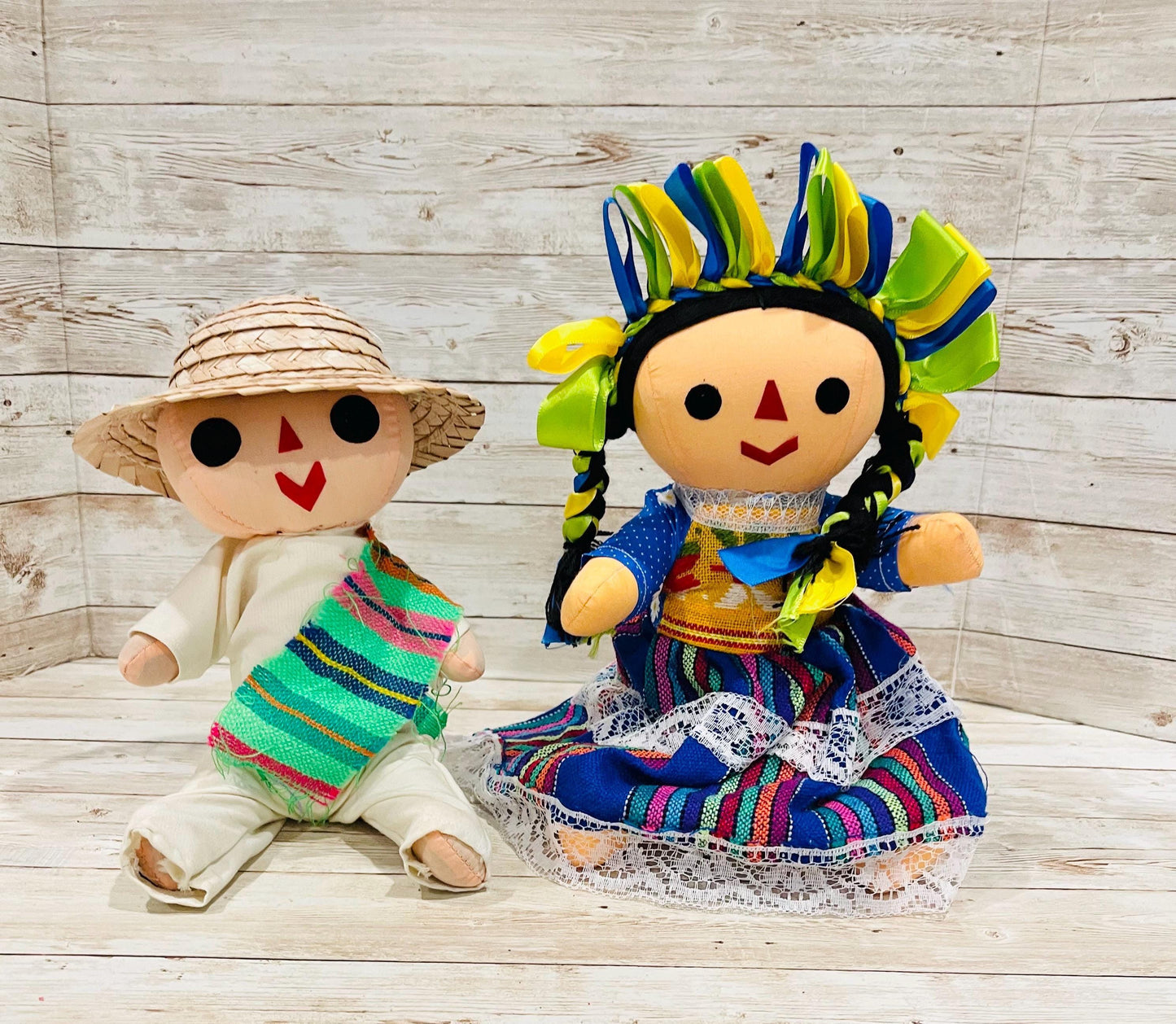 2 Set Rag Mexican Couple Lele Dolls 12 Inches Pareja de Leles Muñecas Artesanales Mexicanas 12 Pulgadas