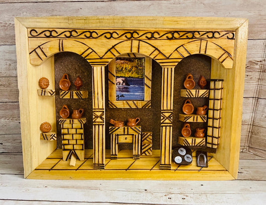 Mexican Kitchen Frame with Miniature Accessories Cuadro de Cocina Trastero Mexicano