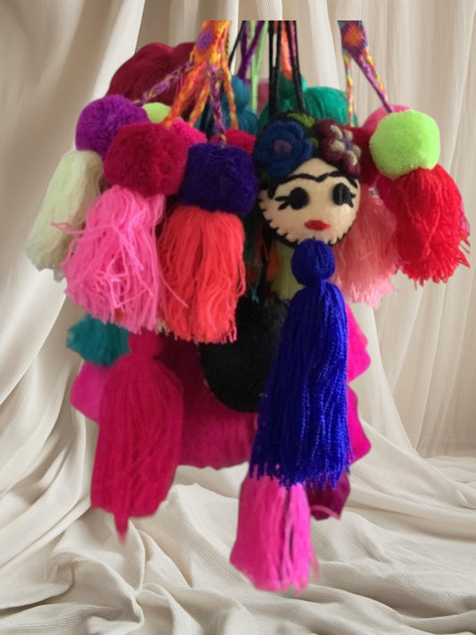 Lot of 12 Mexican Pompoms, Tassels Accessory Charms Keychains Bag Accessories 12 Pompones Artesanales Surtidos
