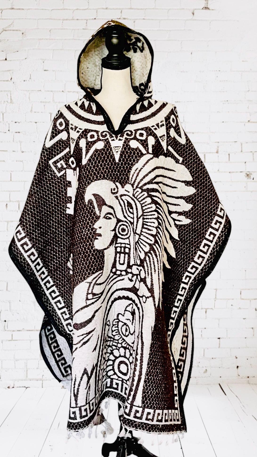 Poncho Azteca con Guerrero y Escudo Nacional Double Sided Aztec Calendar Poncho