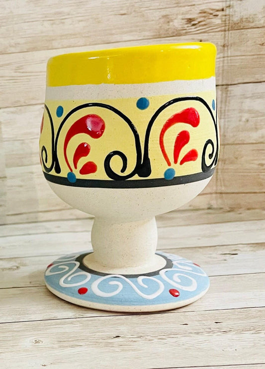 Terra Cota Mexican Wine Cup Copa de Barro Mexicano con Engove