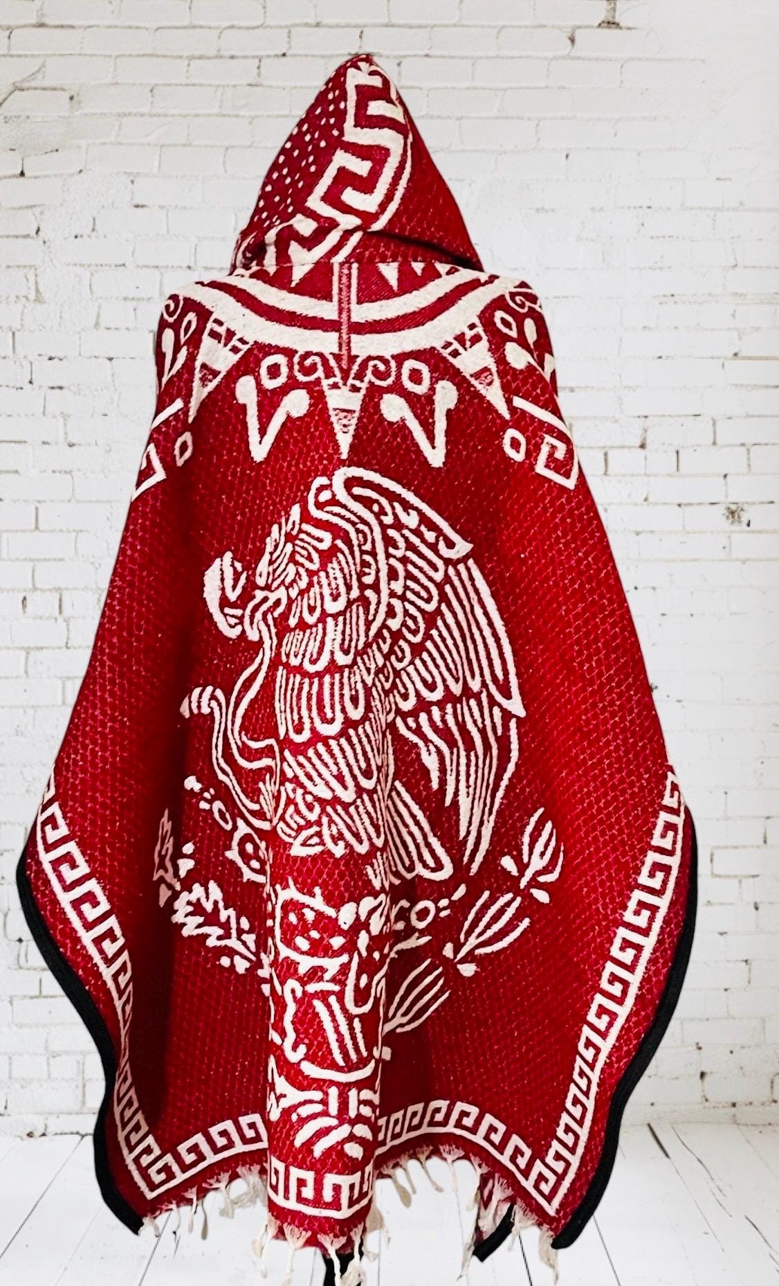 Poncho Azteca con Guerrero y Escudo Nacional Double Sided Aztec Calendar Poncho