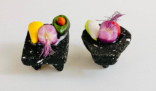 2 Miniature Mexican Mortal Molcajete & Metate 2 Mini Molcajete y Metate