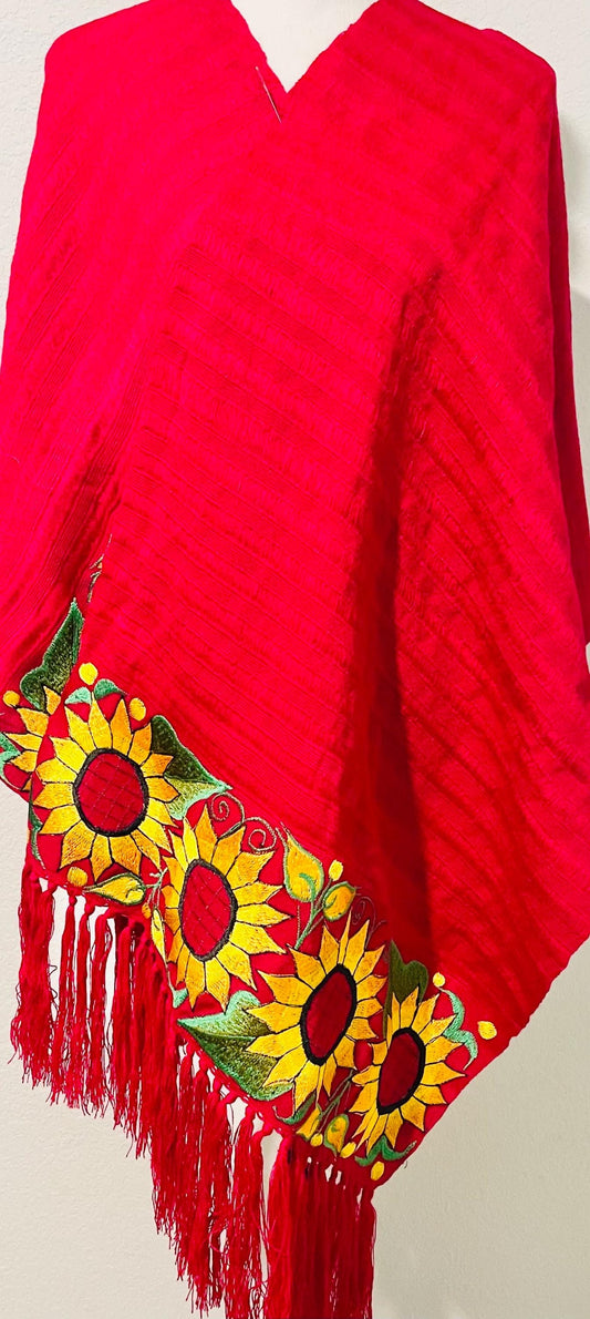 Mexican Sunflower Embroidered Handmade Shawl Reboso Bordado Mexicano de Girasoles