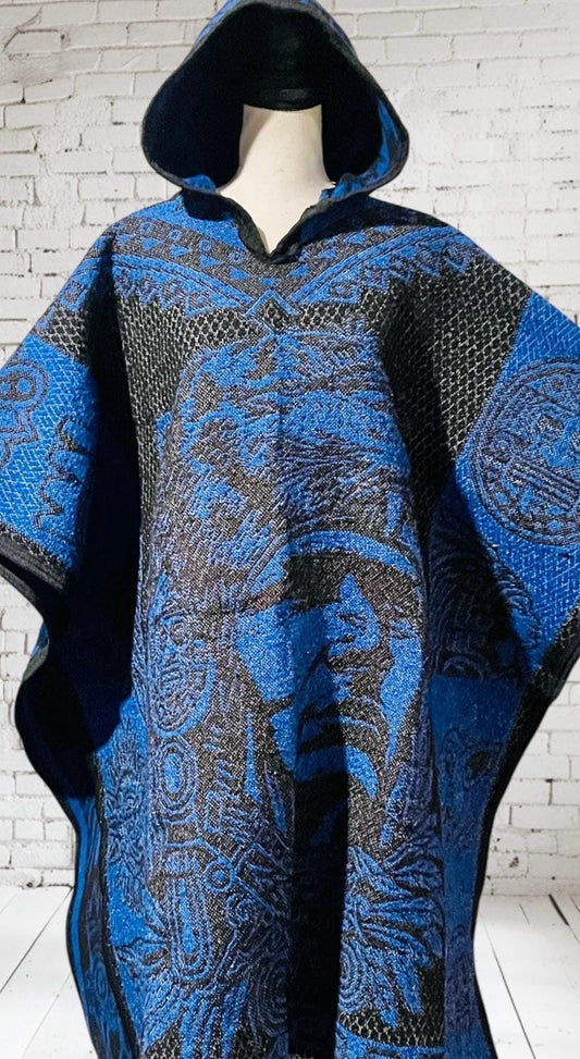 Mexican Double Sided Poncho Aztec and Jaguar Poncho Gavan Azteca con Jaguar Doble Vista