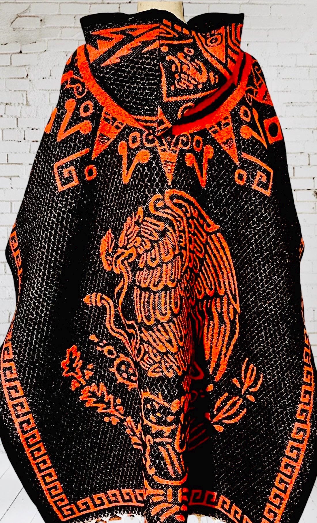 Poncho Azteca con Guerrero y Escudo Nacional Double Sided Aztec Calendar Poncho