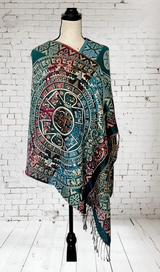 Maya Calendar Mexican Thin Shawl Wrap Reboso Mexicano de Calendario Maya/Azteca Delgado