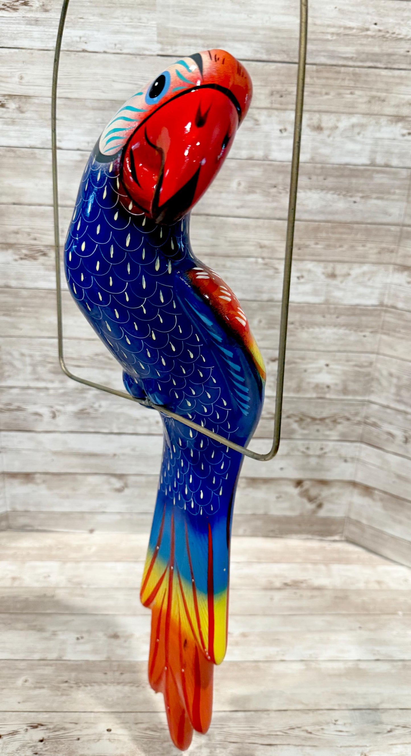 Mexican Exotic Ceramic Bird on a Perch Pajaro Mexicano de Ceramic en Aro