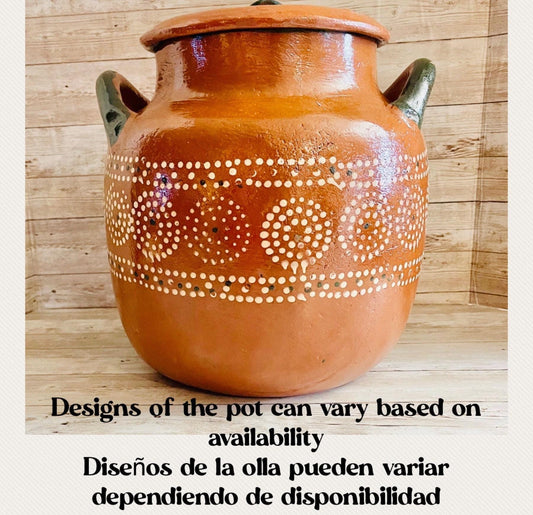 Olla de Barro Decorada con Tapa Clay Pot with lid Fits Up To 256 Fluid Oz Terracota Pot