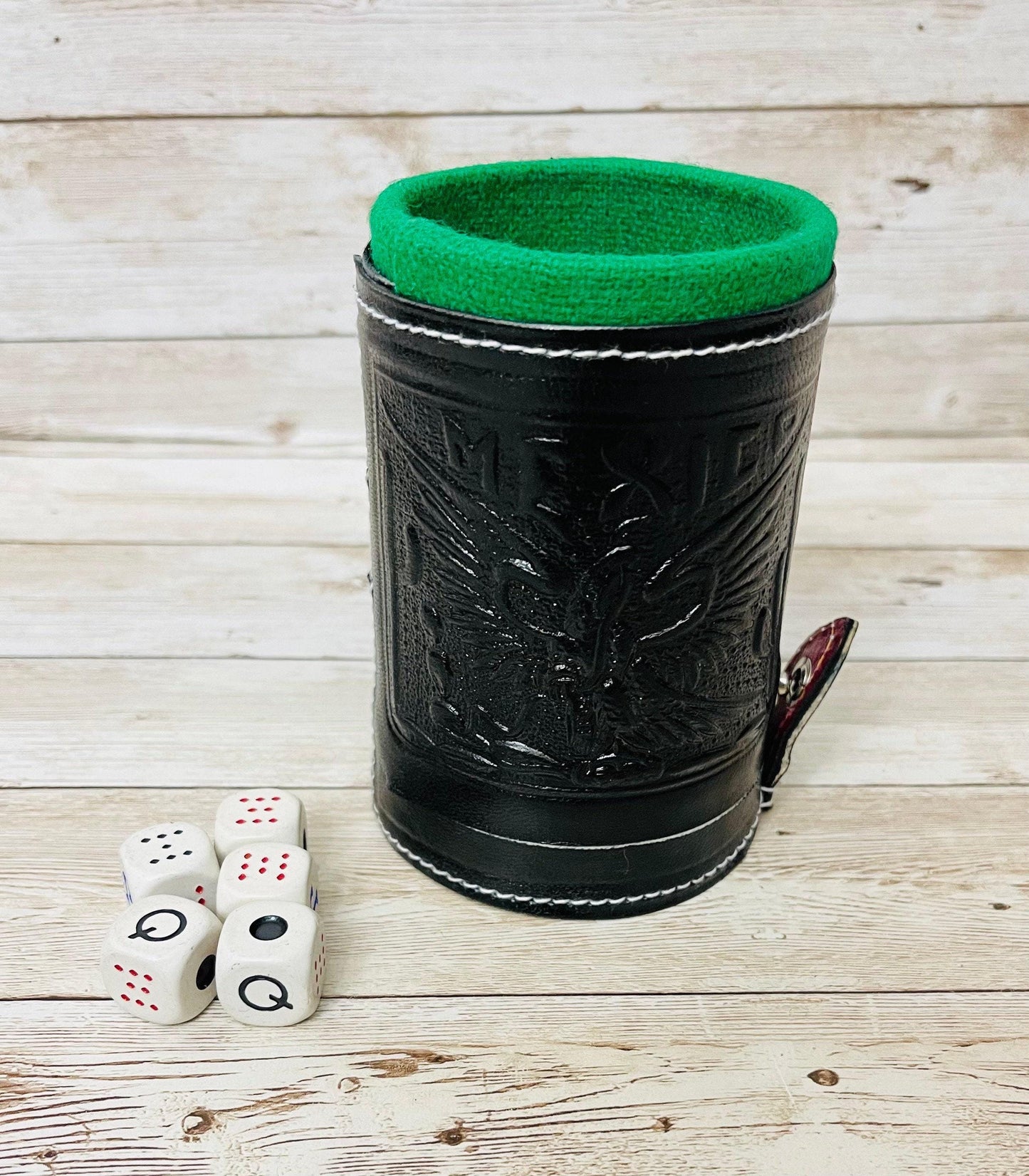 Cubilete Mexicano Poker Dice Cup Leather Engraved