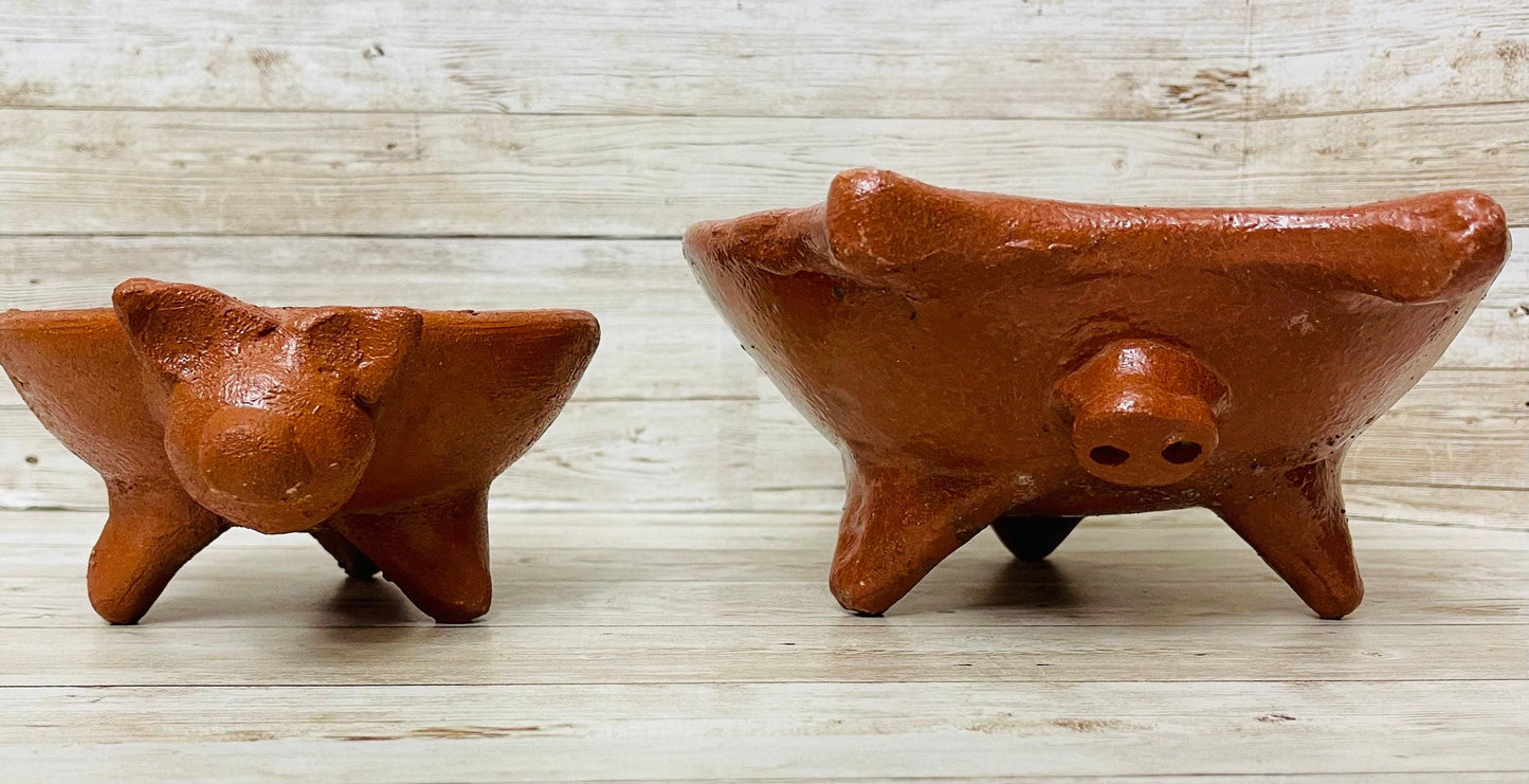 2x Authentic Mexican Pig Molcajetes 2 Molcajete Mexicanos de Barro en Forna de Marranito