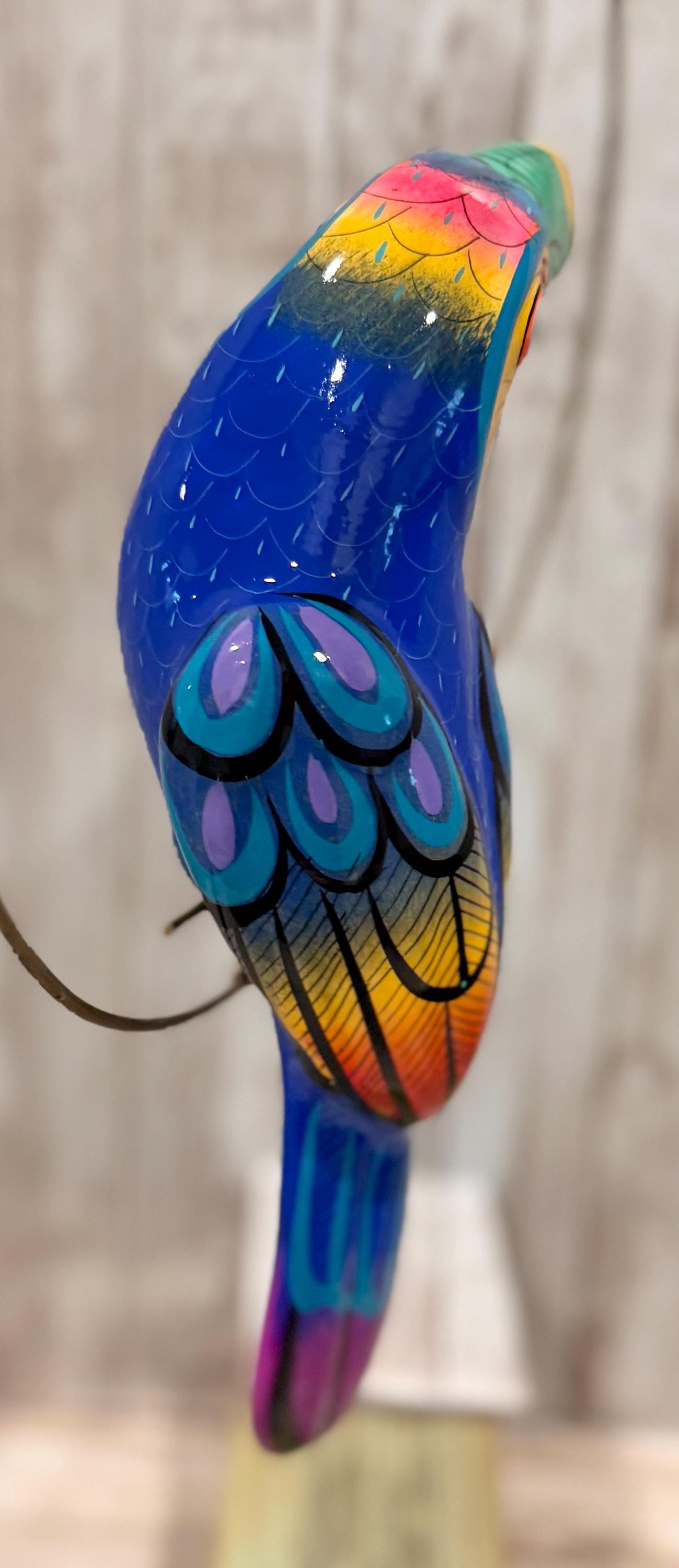 Hanging Exotic Bird in Ring Mexican Pottery Ceramic Pajaro De Cerámica