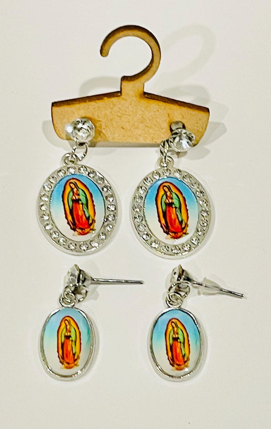 Virgin Mary Stud Earrings Religious Jewelry Aretes de La Virgen de Guadalupe Joyeria Religiosa