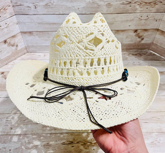 Beige Cowboy Hat One Size Sombrero Negro Vaquero con Toquilla