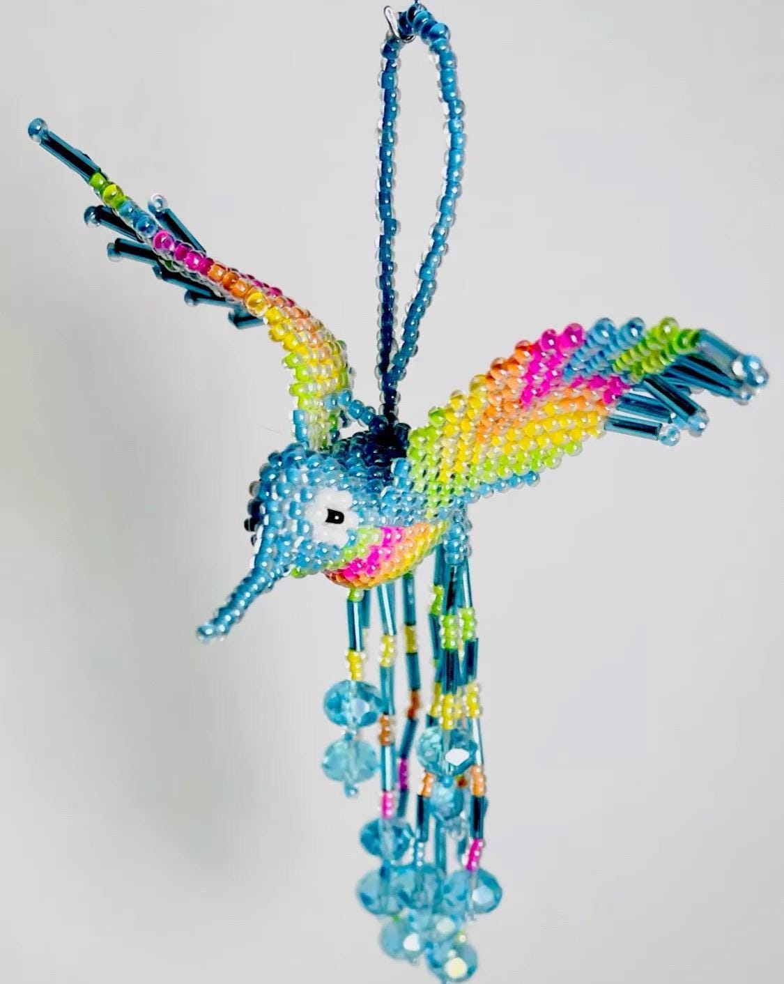 Mexican Chaquira Hummingbird Keychain Ornament Colibrí Hecho en Chaquira