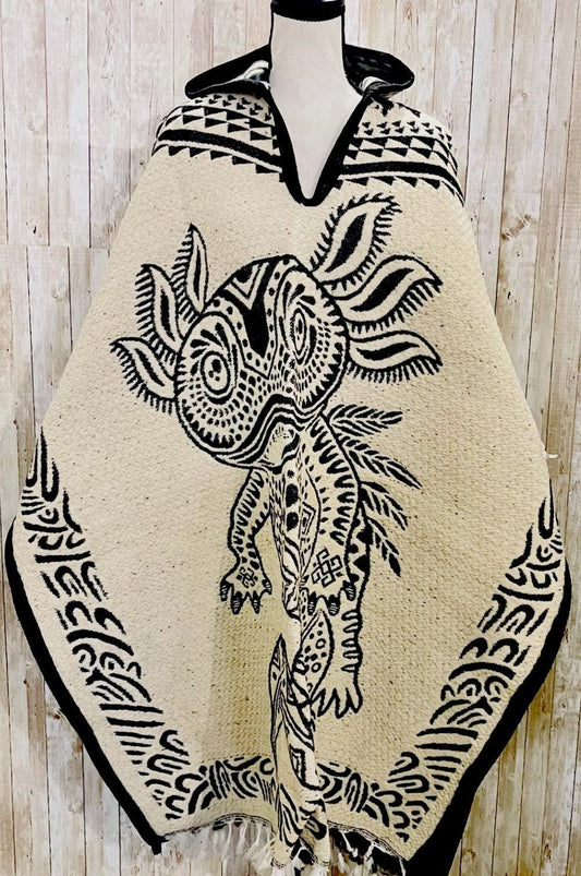 Mexican Wool PONCHO Huichol Aztec Calendar Poncho Mexicano De Lana Afelpado Huichol con Calendario Azteca