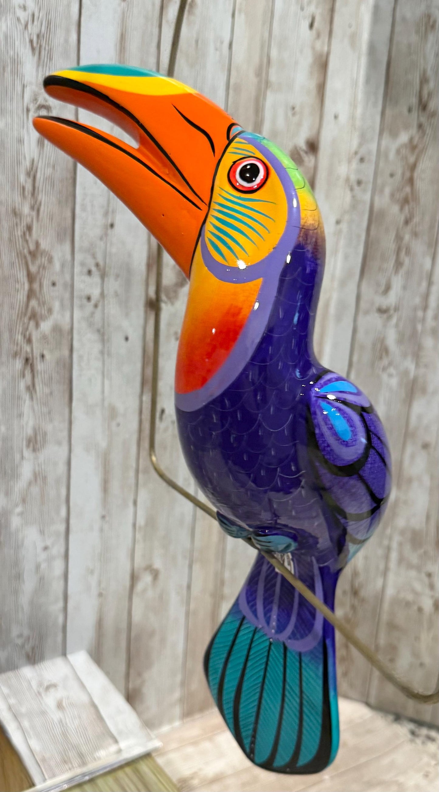 Hanging Exotic Bird in Ring Mexican Pottery Ceramic Pajaro De Cerámica