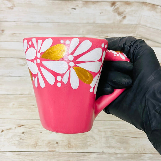 4x Mexican Ceramic Heart Shaped Pottery Cups 4x Tazas de Ceramica Mexicanas en Forma de Corazon