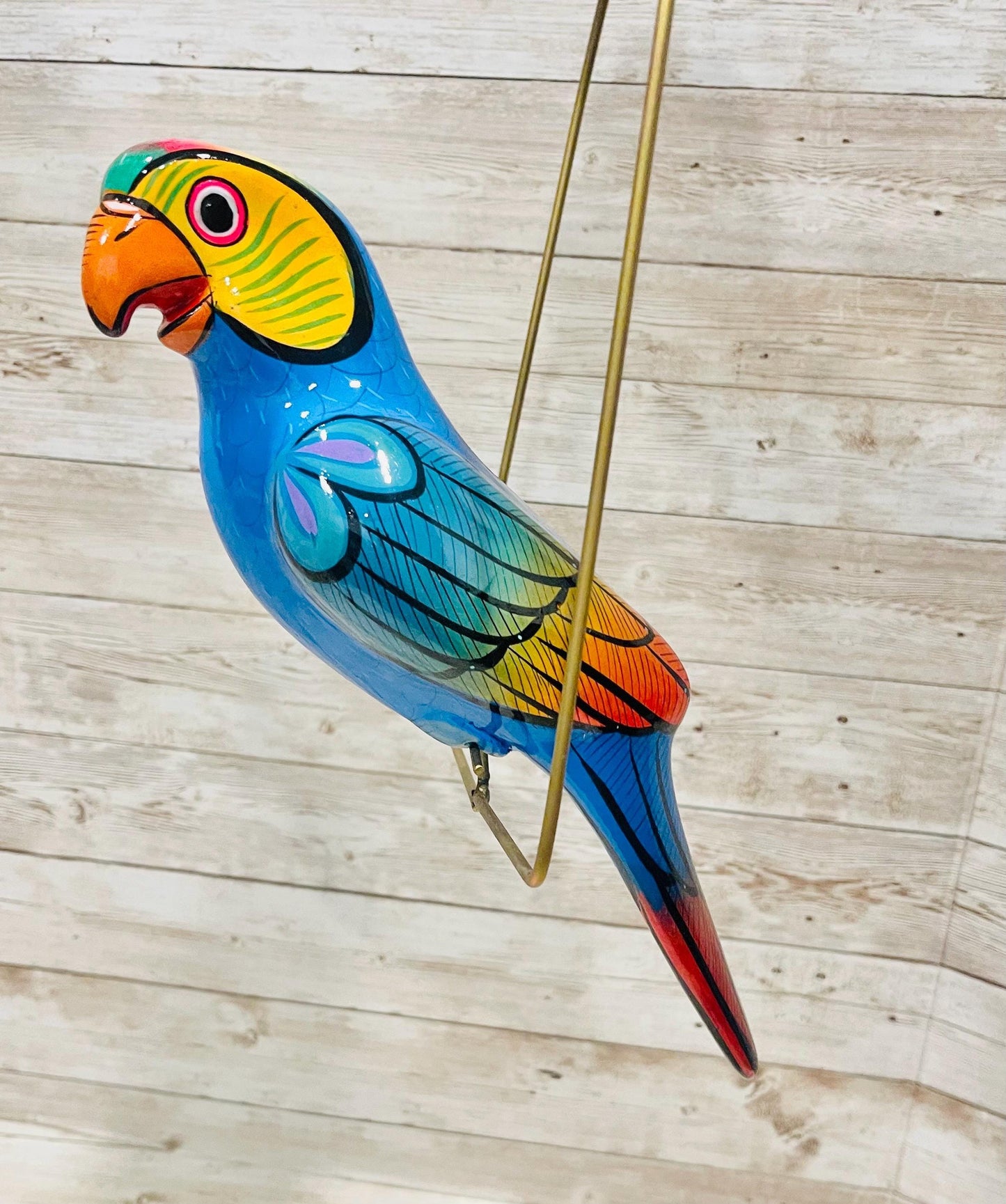 Hanging Exotic Bird in Ring Mexican Pottery Ceramic Pajaro De Cerámica