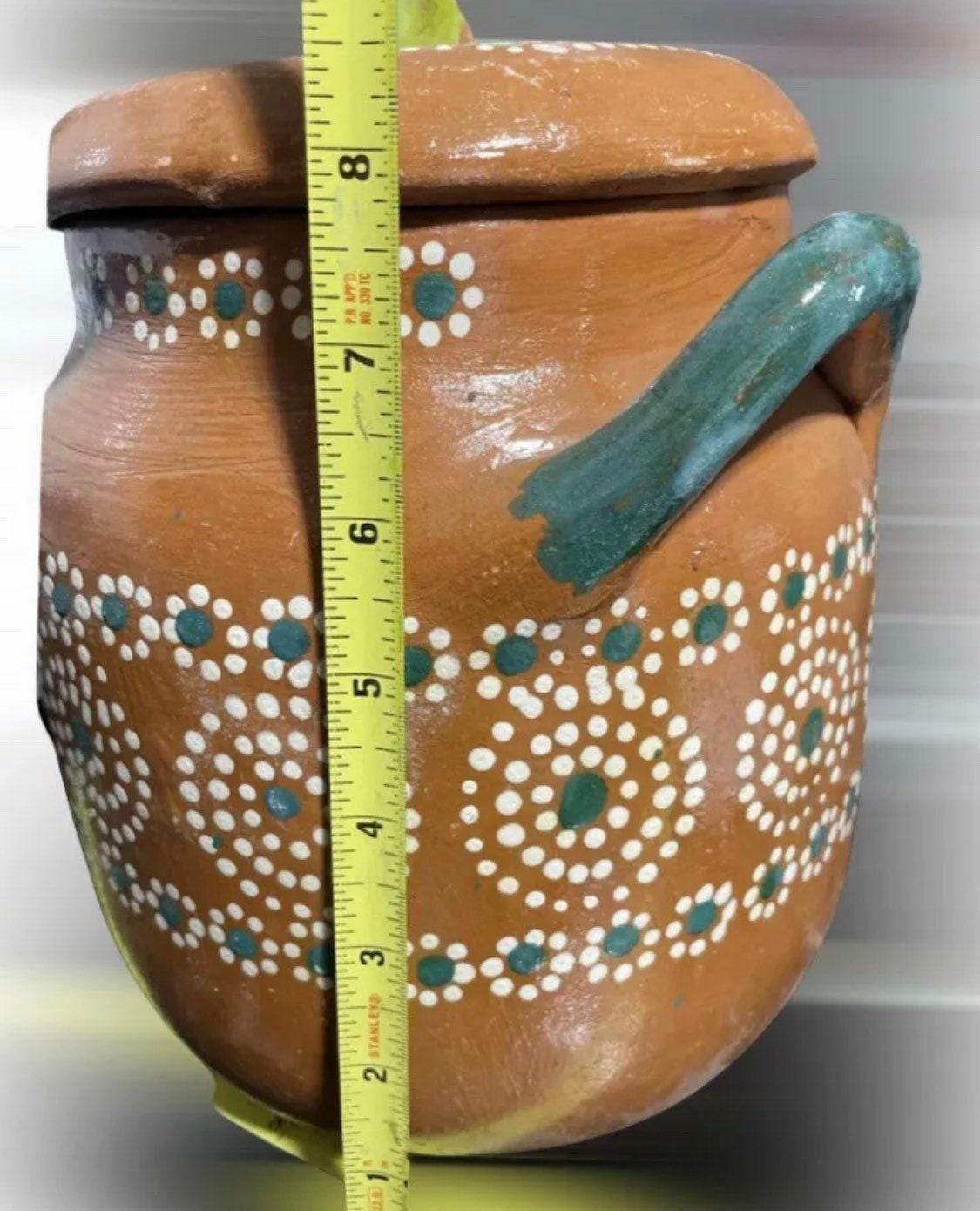 Olla de Barro Decorada con Tapa Clay Pot with lid Fits Up To 2 Kg Terracota Pot