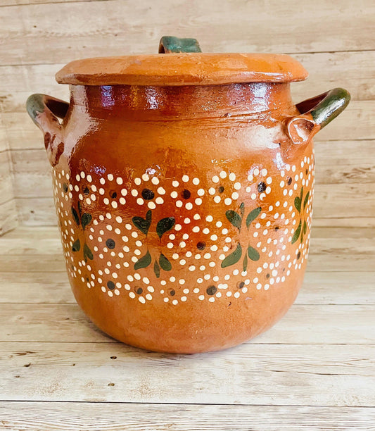 Olla de Barro Decorada con Tapa Clay Pot with lid Fits Up 128 Fluid Ounces Terracota Pot