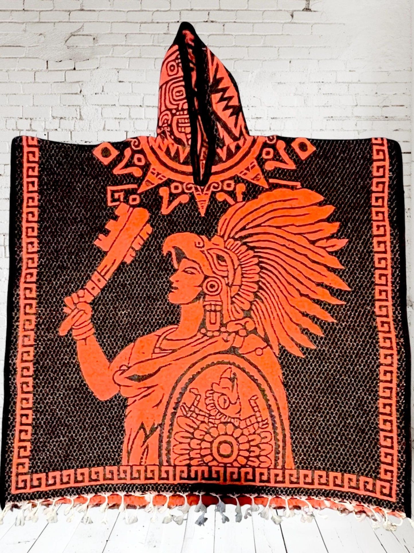 Poncho Azteca con Guerrero y Escudo Nacional Double Sided Aztec Calendar Poncho