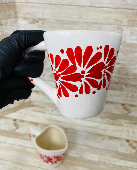 2x Mexican Ceramic Heart Shaped Pottery Cups 2x Tazas de Ceramica Mexicanas en Forma de Corazon