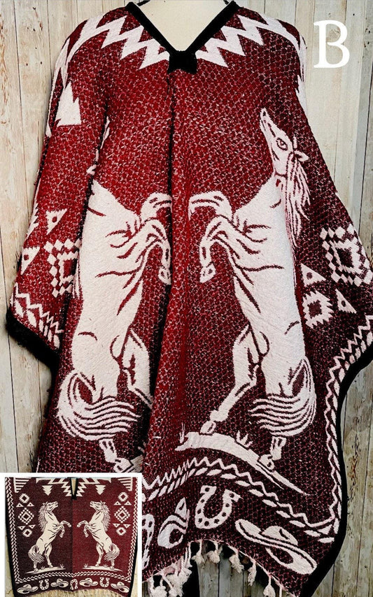 Mexican Poncho Gavan Wild Horse Poncho Gavan Sarape Caballos Salvajes