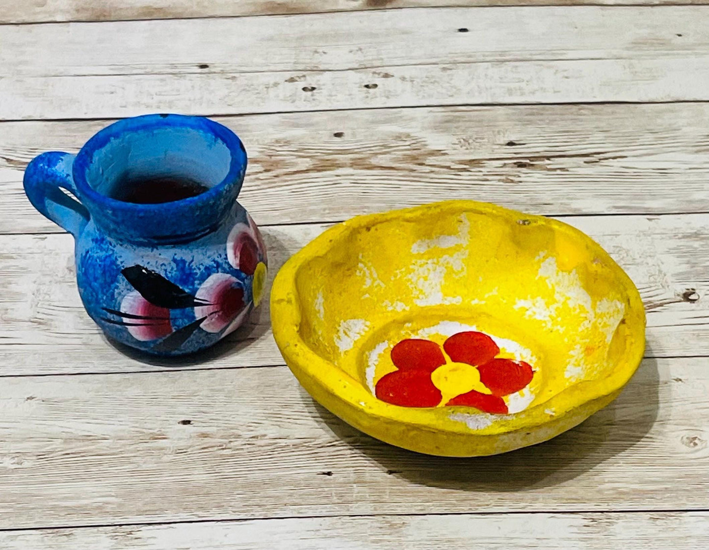1 Platito y 1 Tazita de Barro Mexicano Chico 1 Small Mexican Clay Plate and 1 Terra Cota Clay Cup