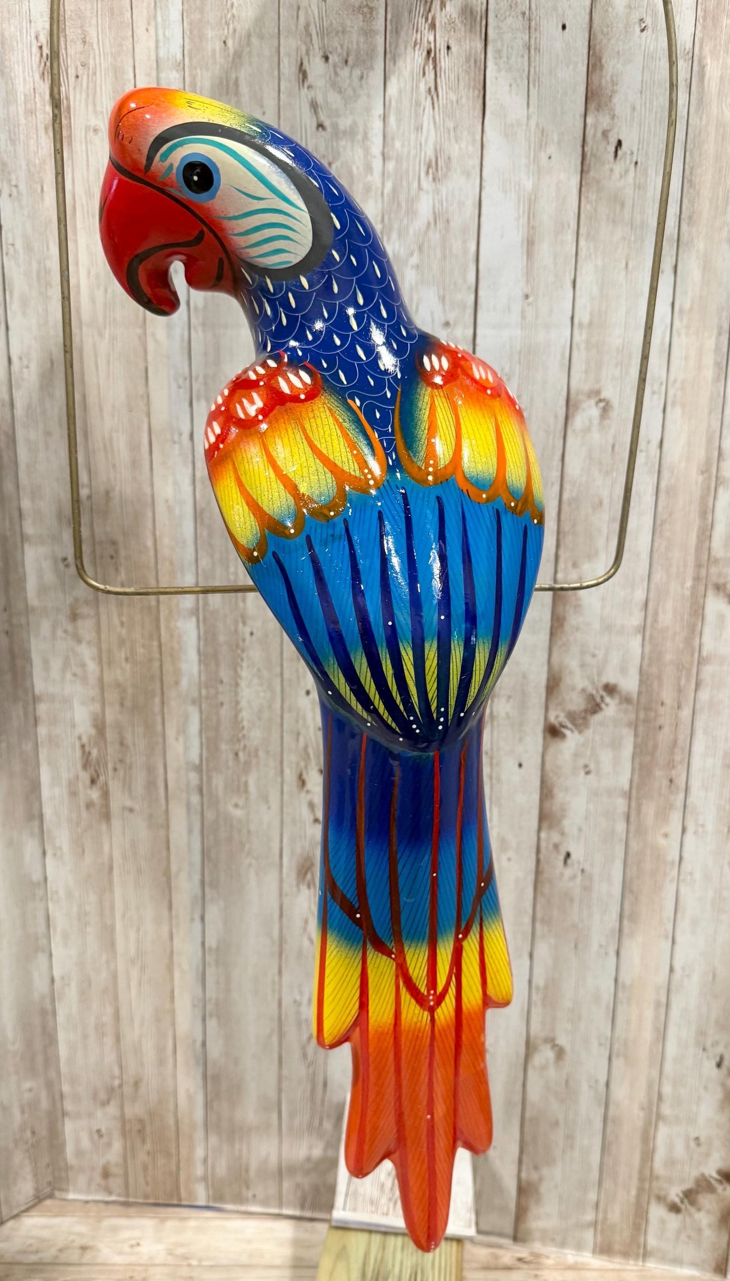 Mexican Exotic Ceramic Bird on a Perch Pajaro Mexicano de Ceramic en Aro