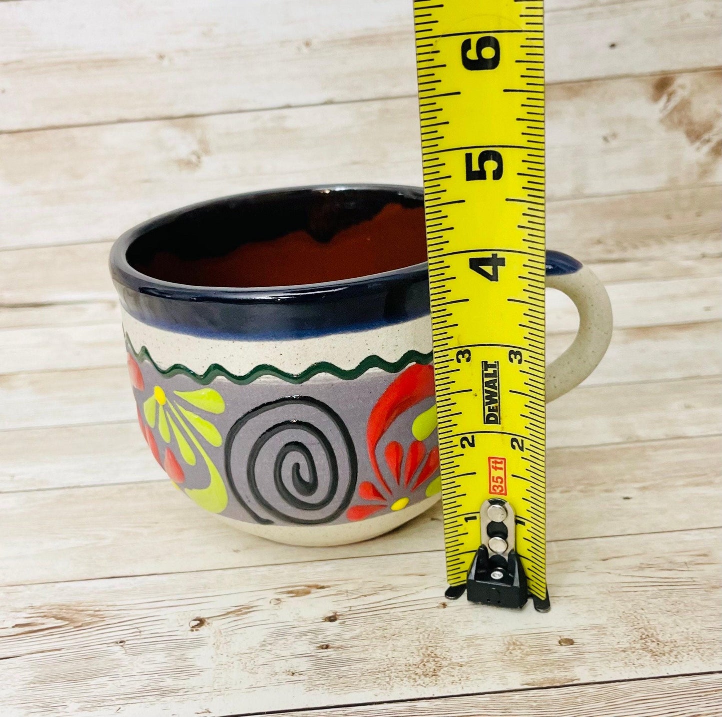 Terra Cotta Mexican Art Pottery Cereal Large Mug Tazon Para Cereal oh Sopa de Barro Mexicano