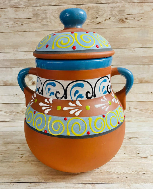 Olla de Barro Frijolera con Tapa Clay Pot with lid Fits Up To 1 Kg Terracota Pot