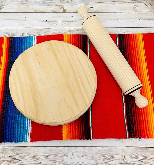 Mexican Wood Rolling Pin & Board Palote Rodillo Mexicano Para Amazar Con Su Tabla