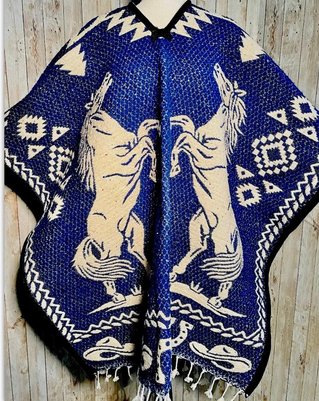 Mexican Poncho Gavan Wild Horse Poncho Gavan Sarape Caballos Salvajes