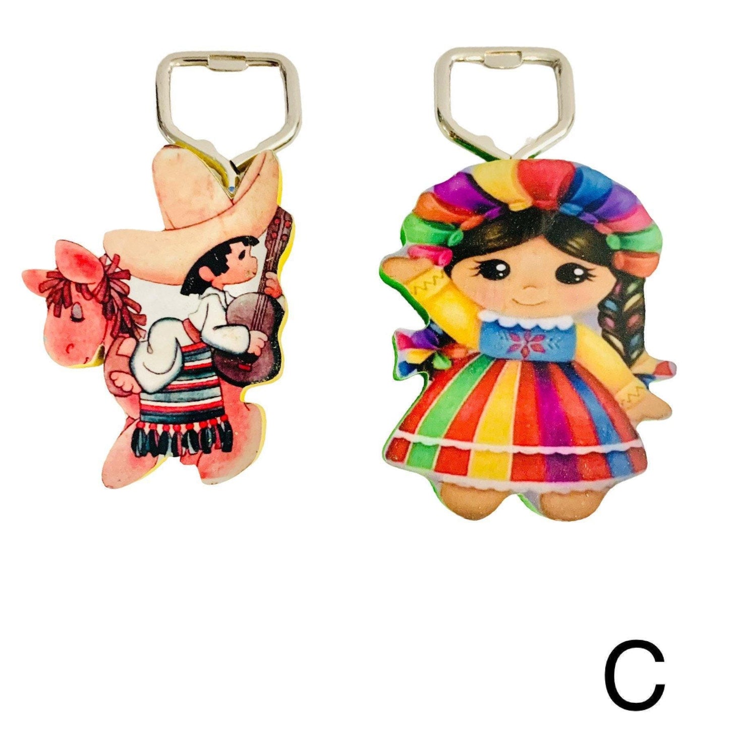 Mexican Wood Magnet Bottle Openers Lele Destapadores Imanes de Botella Muñeca Lele y Charros