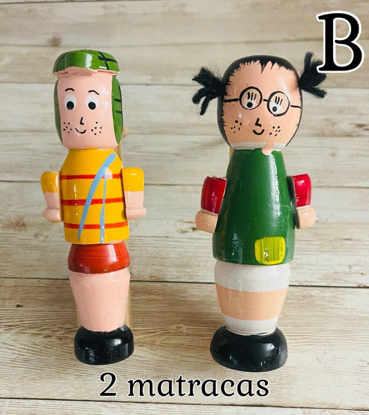 Matracas Mexicana del Chavo del Ocho y Chilindrina Mexican Wooden Noisemaker Grogger, Matraca Loud