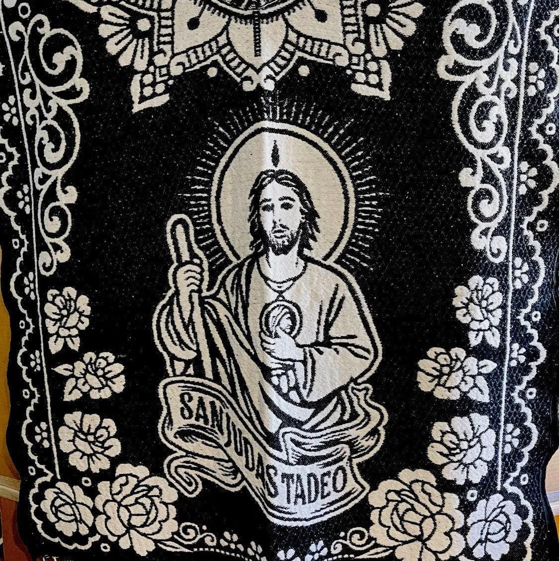 Mexican Poncho Of Virgin Mary and St. Jude Sarape Poncho De La Virgen Maria Y San Judas Tadeo
