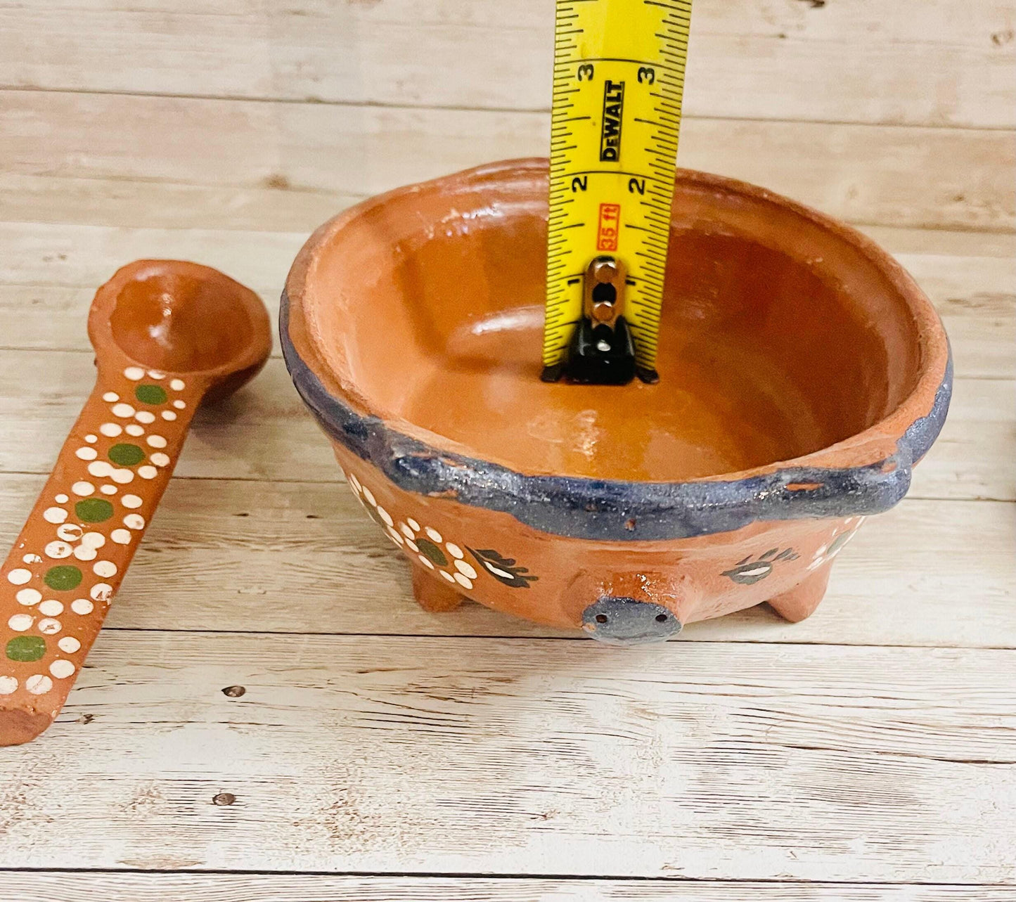 Terra Cotta Mexican Pottery Salsa Pig Bowl with Spoon Salsera de Barro Mexicana de Marranito con Cuchara