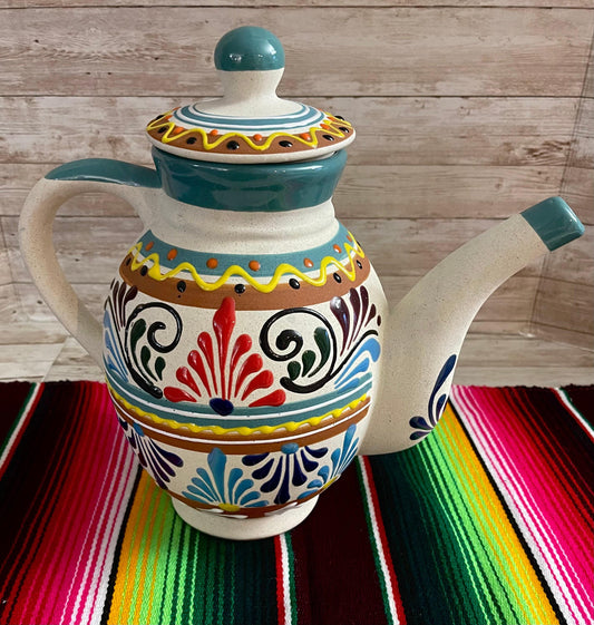 Terra Cotta Mexican Art Pottery CoffeeTea Pot Jarra Lechera Cafetera Artesanal Mexicana Engove