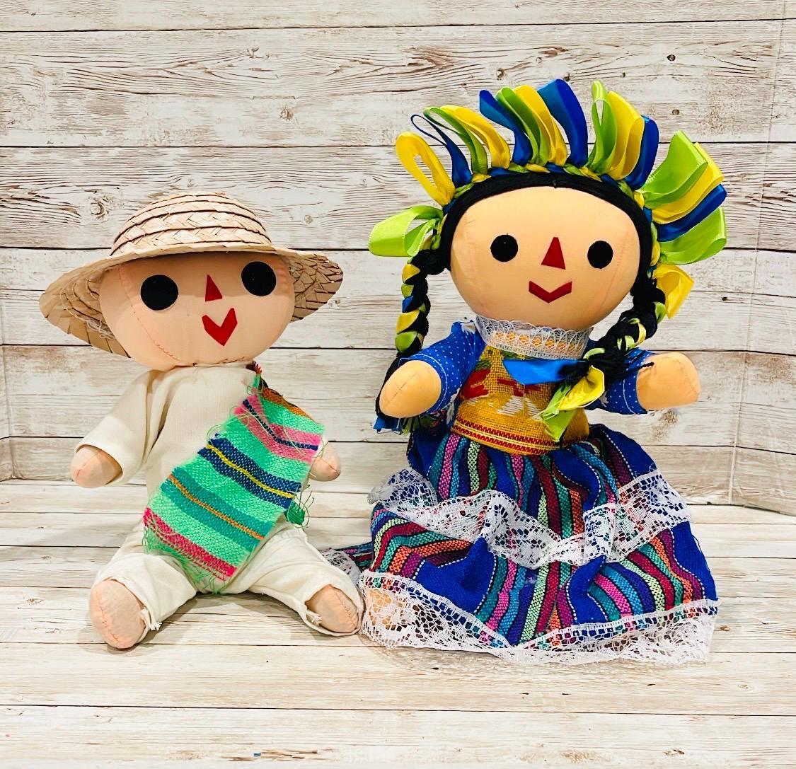 2 Set Rag Mexican Couple Lele Dolls 12 Inches Pareja de Leles Muñecas Artesanales Mexicanas 12 Pulgadas