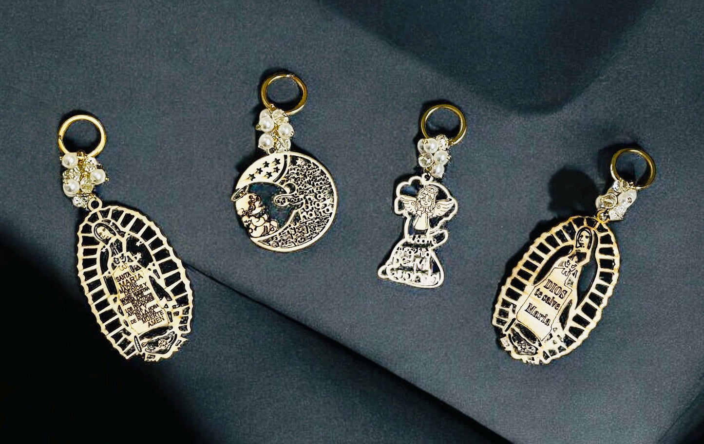 4 Mexican Wood Keychains 4 Llaveros Mexicanos Angel de mi Guarda, Dios te Salve Maria Virgen Maria Escoje 4 de tu Eleccion